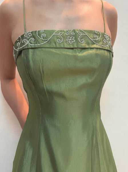 Vintage Spaghetti Strap Corset Two-Piece Prom Dresses Chiffon Green Evening Dresses