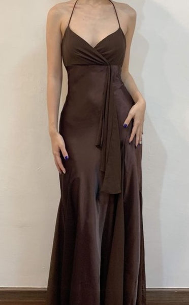 Spaghetti Straps Coffee Brown Formal Party Dress – daisystyledress