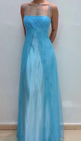 Vintage 90S Beaded Blue Prom Dress daisystyledress Vintage 90S Beaded Blue Prom Dress daisystyledress