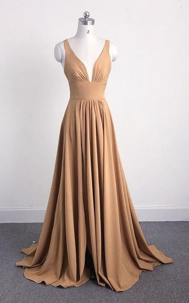 Sexy V-neckline Champagne Slit Bridesmaid Dress – daisystyledress