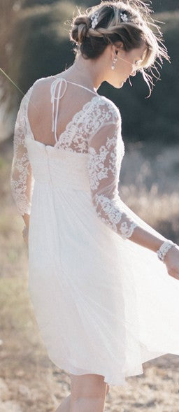 Informal Long Sleeve Lace Boho Short Wedding Dress - daisystyledress