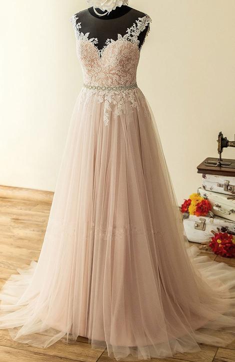 Blush Lace and Tulle Wedding Dress - daisystyledress