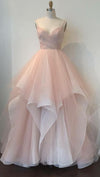 Ball Gown Blush Pink Tiered Skirt Prom Dress