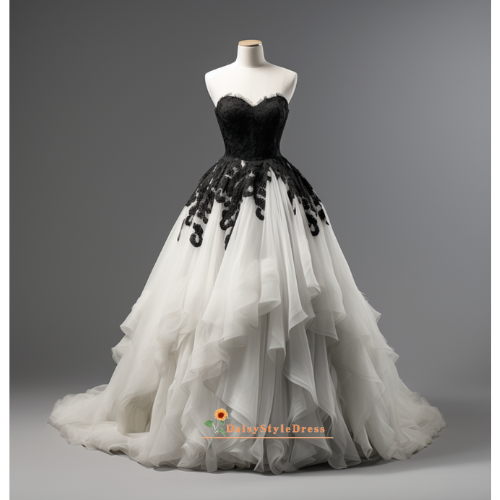 Ball Gown Black and White Wedding Dress
