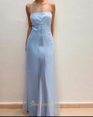 Spaghetti Straps Vintage Light Blue Prom Dress  daisystyledress