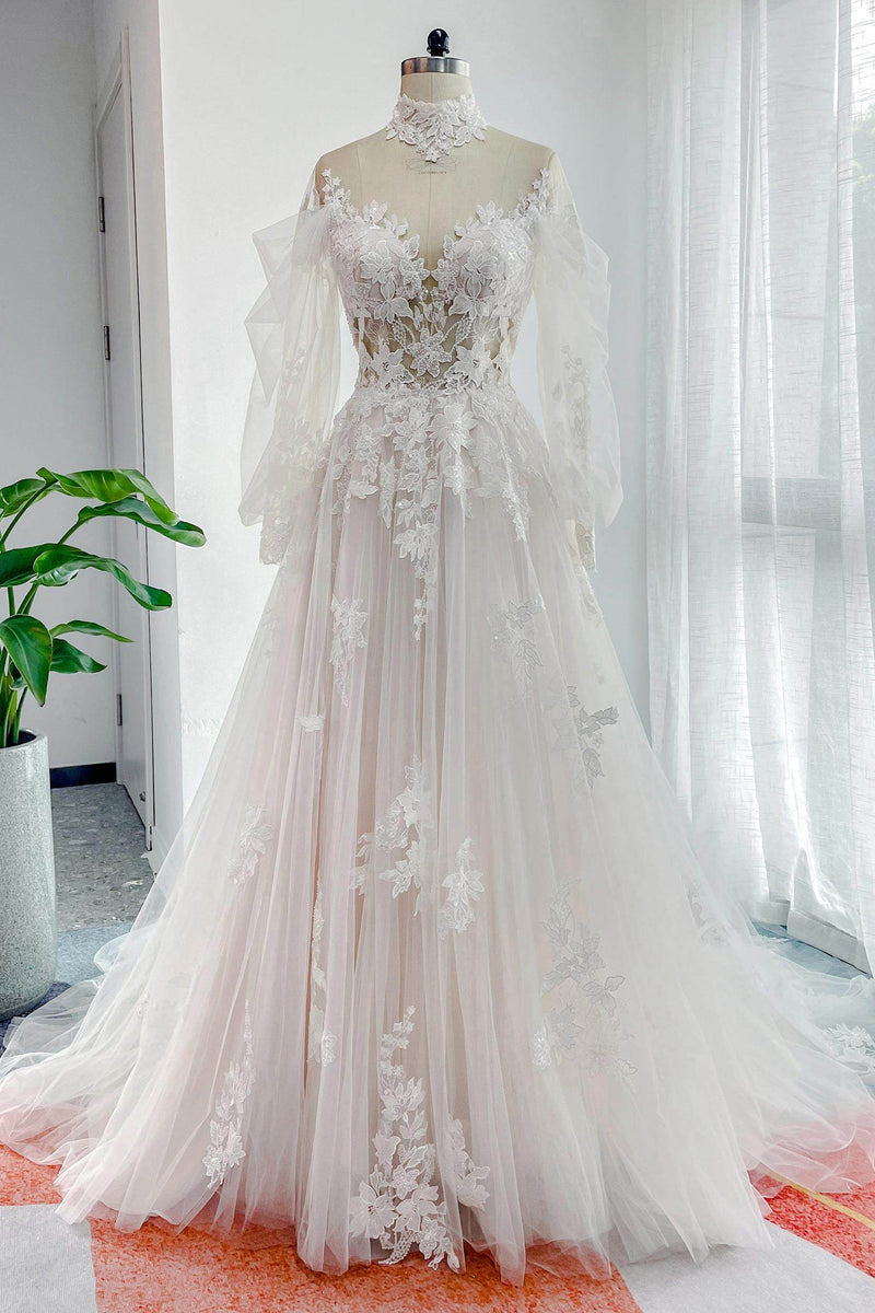 A-Line Lace Tulle Wedding Dress 