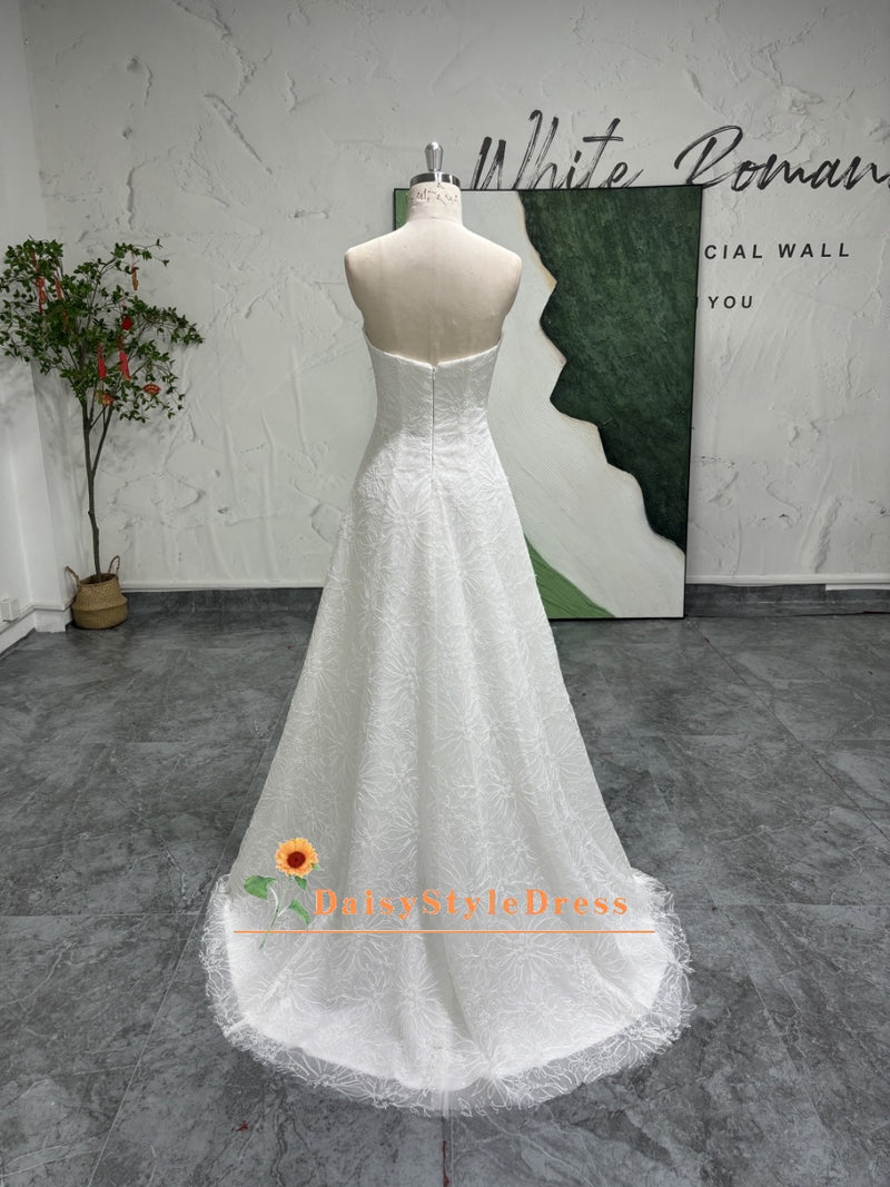 A-line Backless Lace Wedding Dress