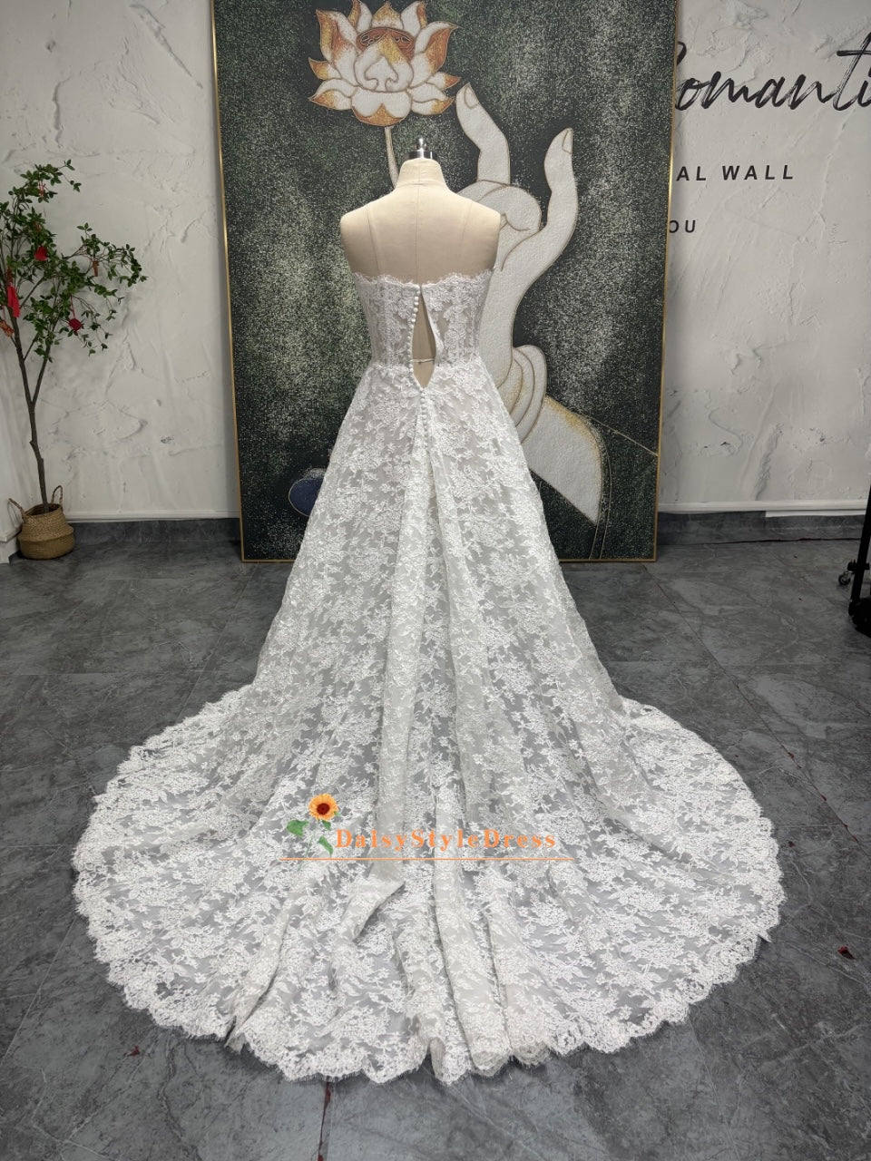 A Line Sheer Lace Wedding Dress daisystyledress A Line Sheer Lace Wedding Dress daisystyledress