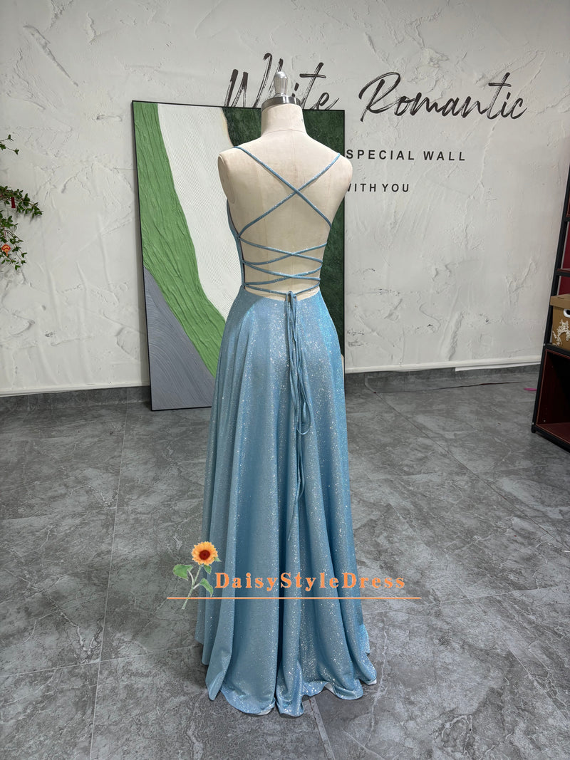 SkyBlue Backless Prom Dress
