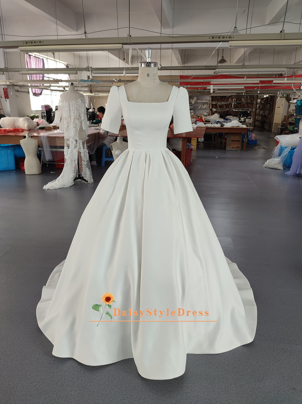 Half Sleeve Minimal Wedding Dress