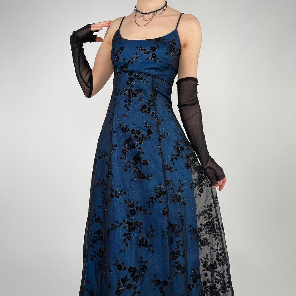 Square Neckline Black and Blue Lace Vintage Prom Dress – daisystyledress