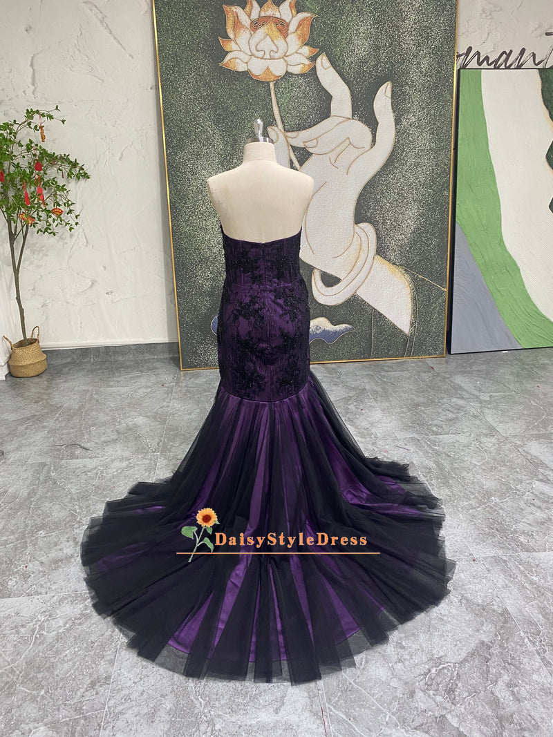 Black and Purple Backless Wedding Dress