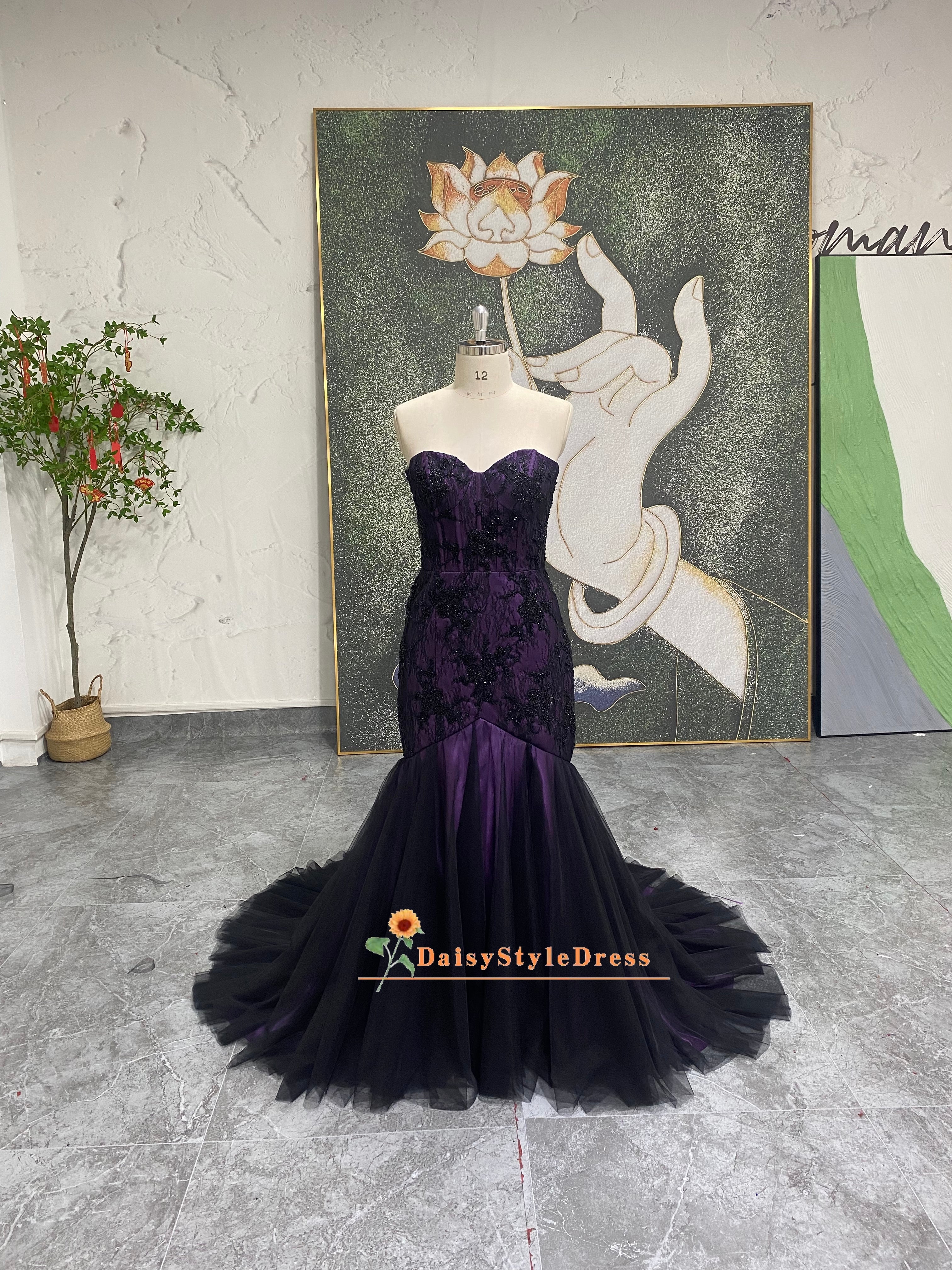 black dress with purple Sheer-Sides Long Black Prom Dress with Ombre Beads Black/Multi / 8
