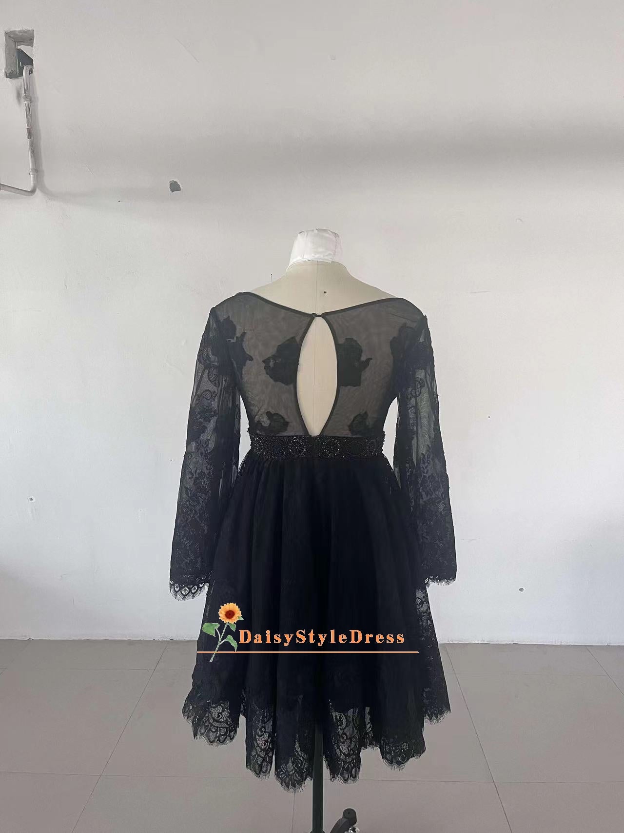Long Sleeve Black Short Wedding Dress daisystyledress Long Sleeve Black Short Wedding Dress daisystyledress