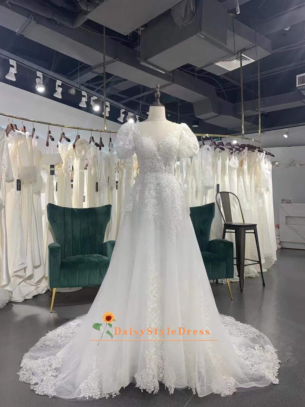 Boho Style Long Sleeve Lace Wedding Dress