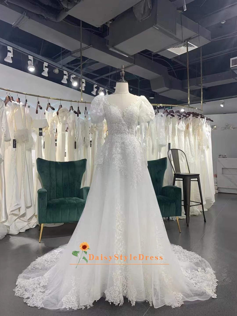 Boho Style Long Sleeve Lace Wedding Dress