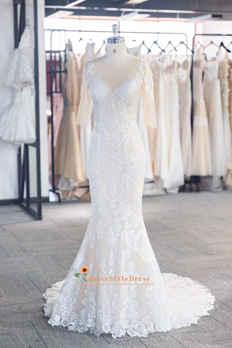 Classic Mermaid Half Sleeve Lace Wedding Dress