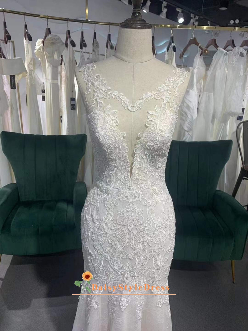 Classic Mermaid Sheer Lace Wedding Dress