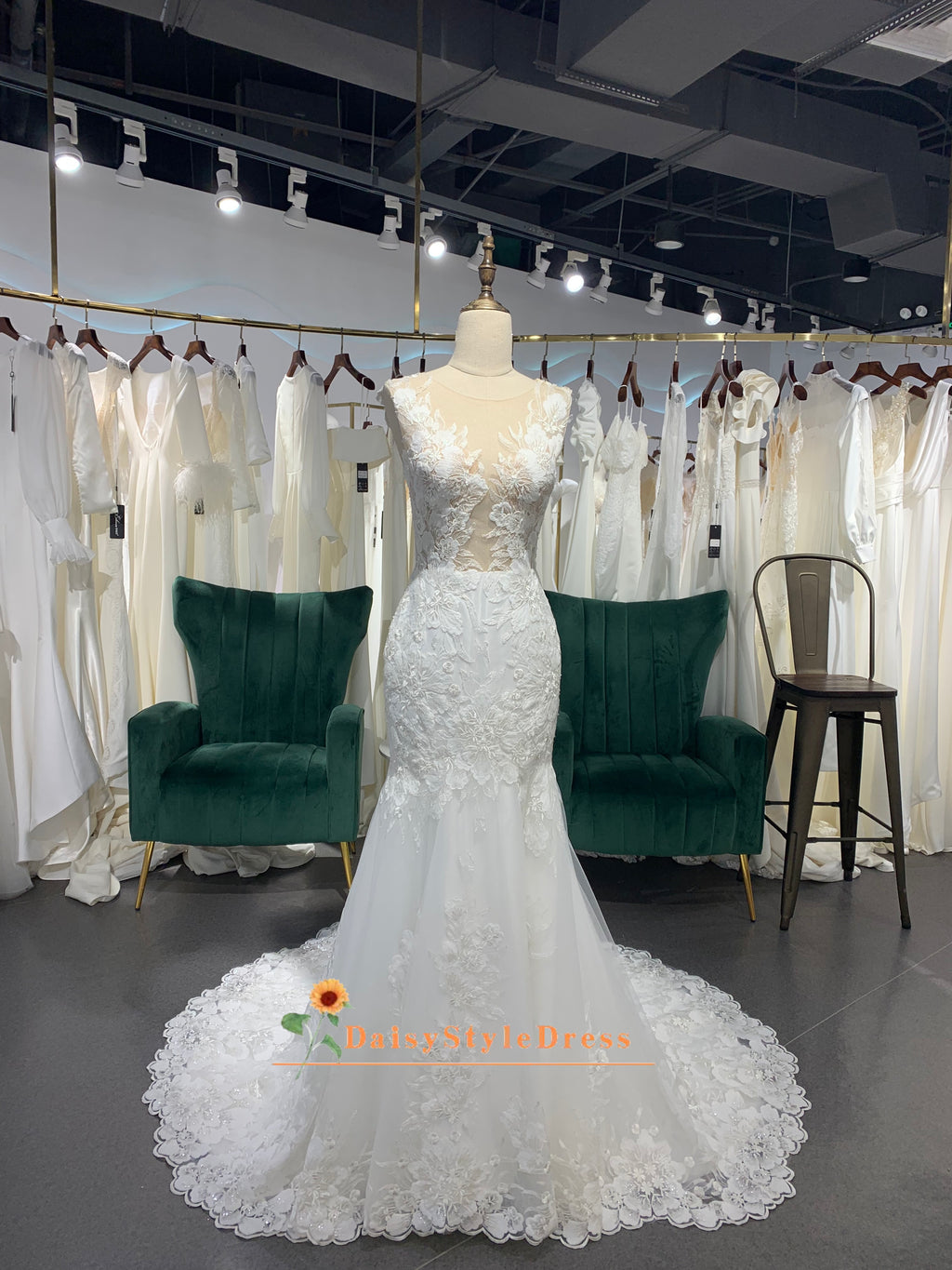 Classic Mermaid Sheer Lace Wedding Dress