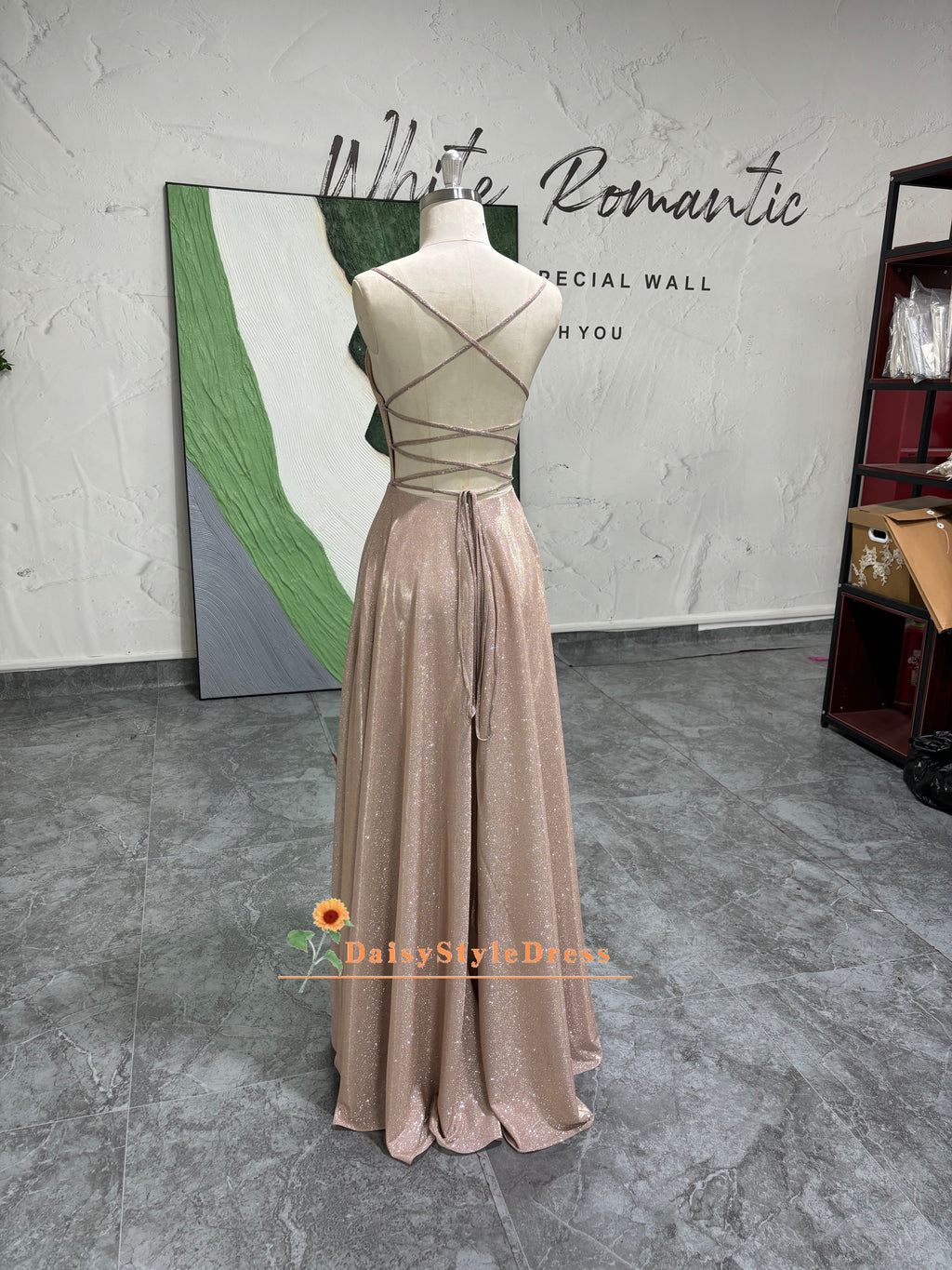 Backless Champagne Prom Dress