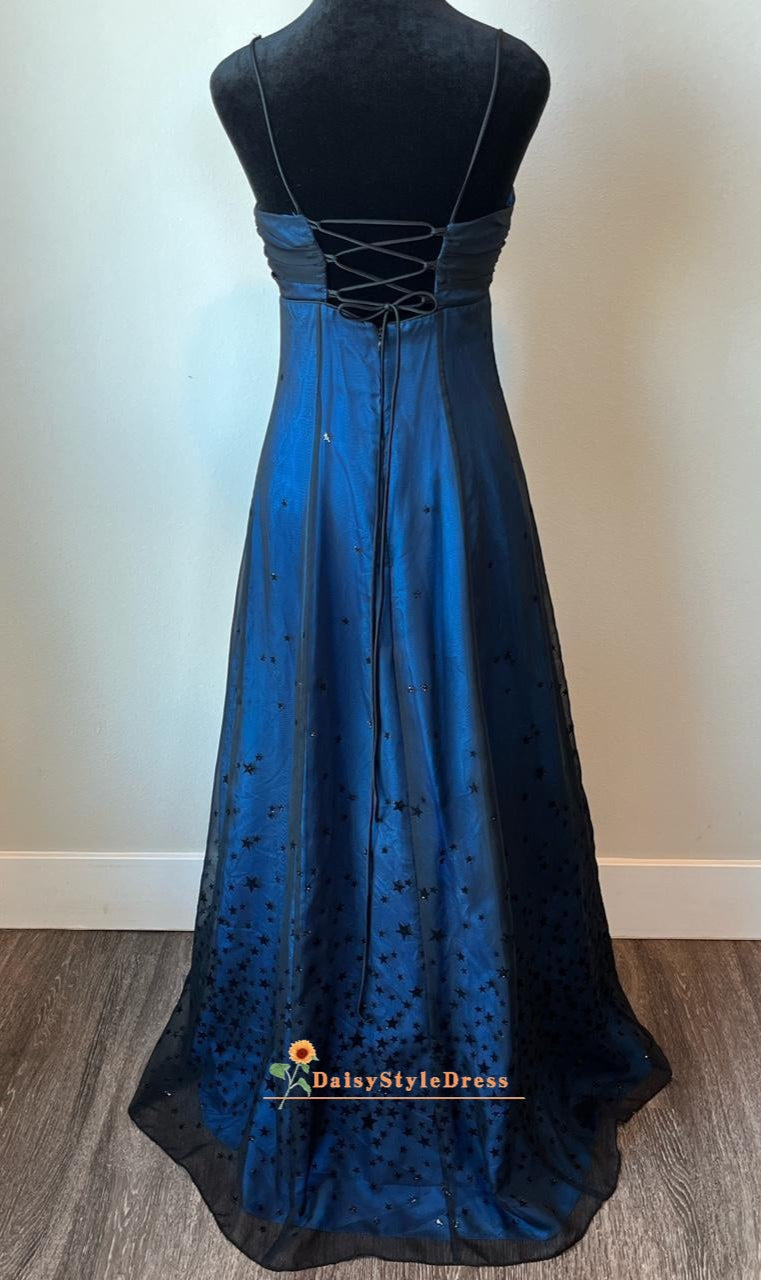 Square Neckline Black and Blue 2000S Prom Dress – daisystyledress