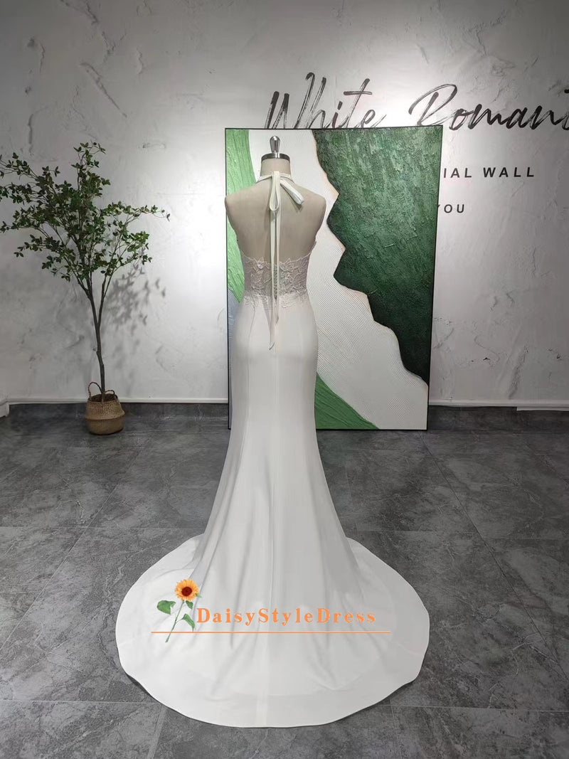 Simple Hater Neck Wedding Gown