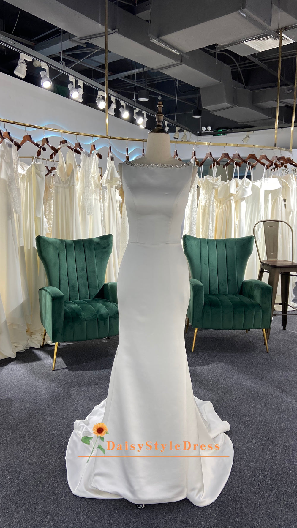Fit and Flare Handmade Beaded Back Wedding Dress daisystyledress Fit and Flare Handmade Beaded Back Wedding Dress daisystyledress