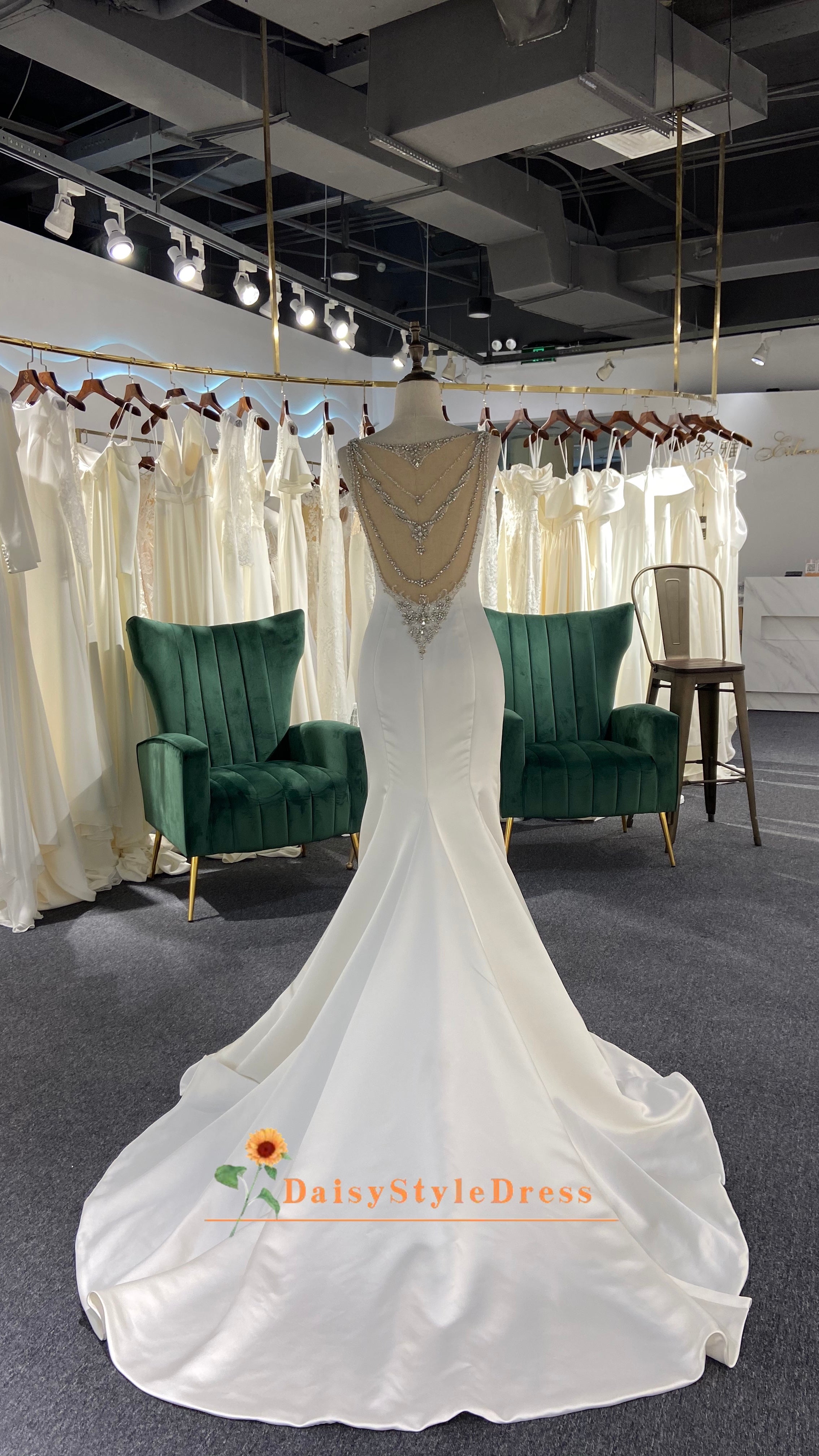Fit and Flare Handmade Beaded Back Wedding Dress daisystyledress Fit and Flare Handmade Beaded Back Wedding Dress daisystyledress