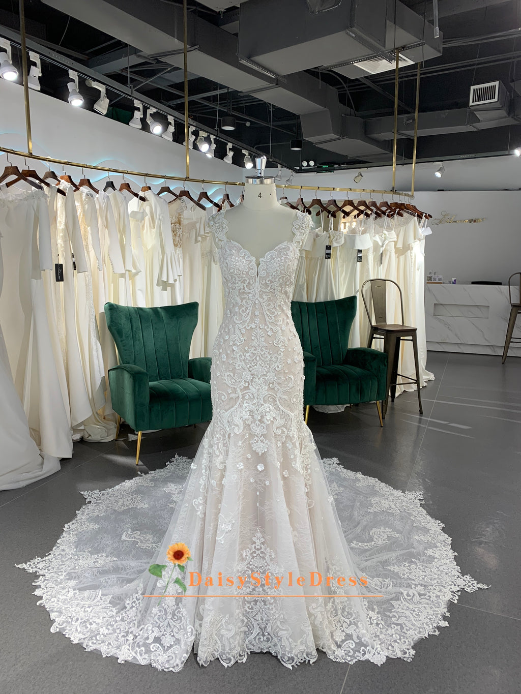 Fit and Flare Sheer Back Lace Wedding Dress