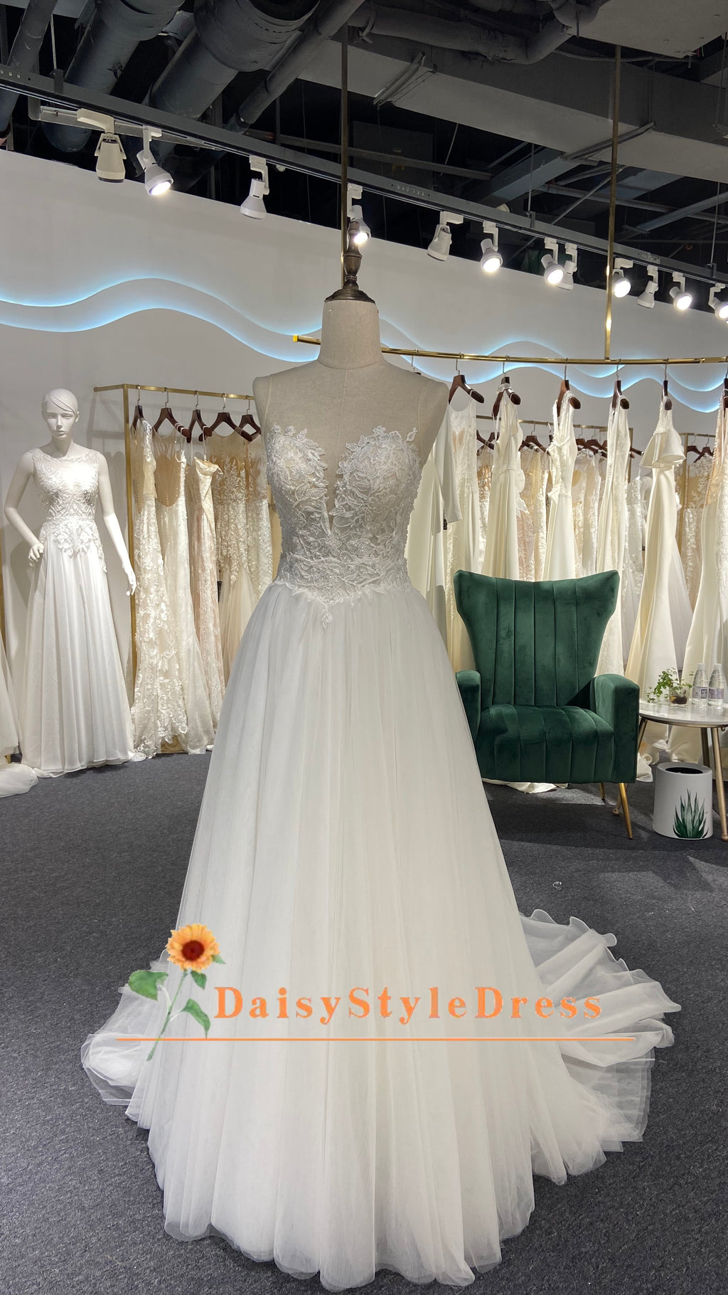 French Lace and Tulle Summer Wedding Dress