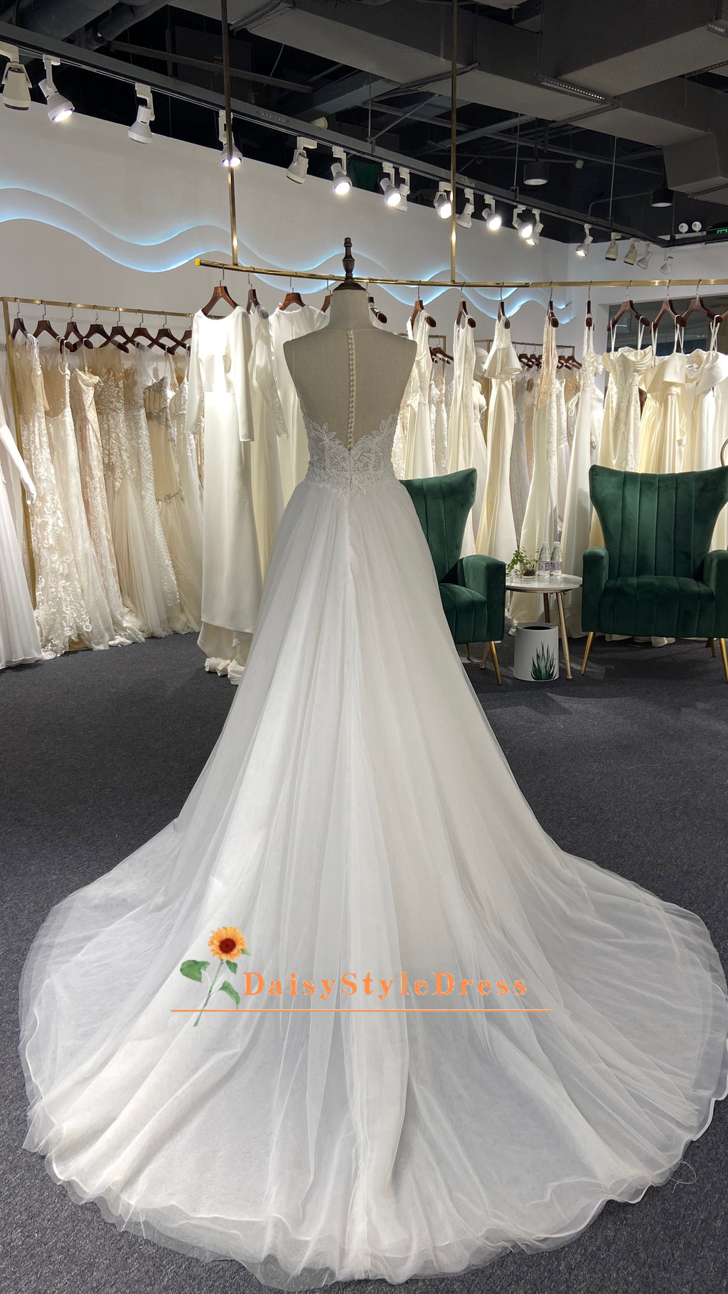 French Lace and Tulle Summer Wedding Gown