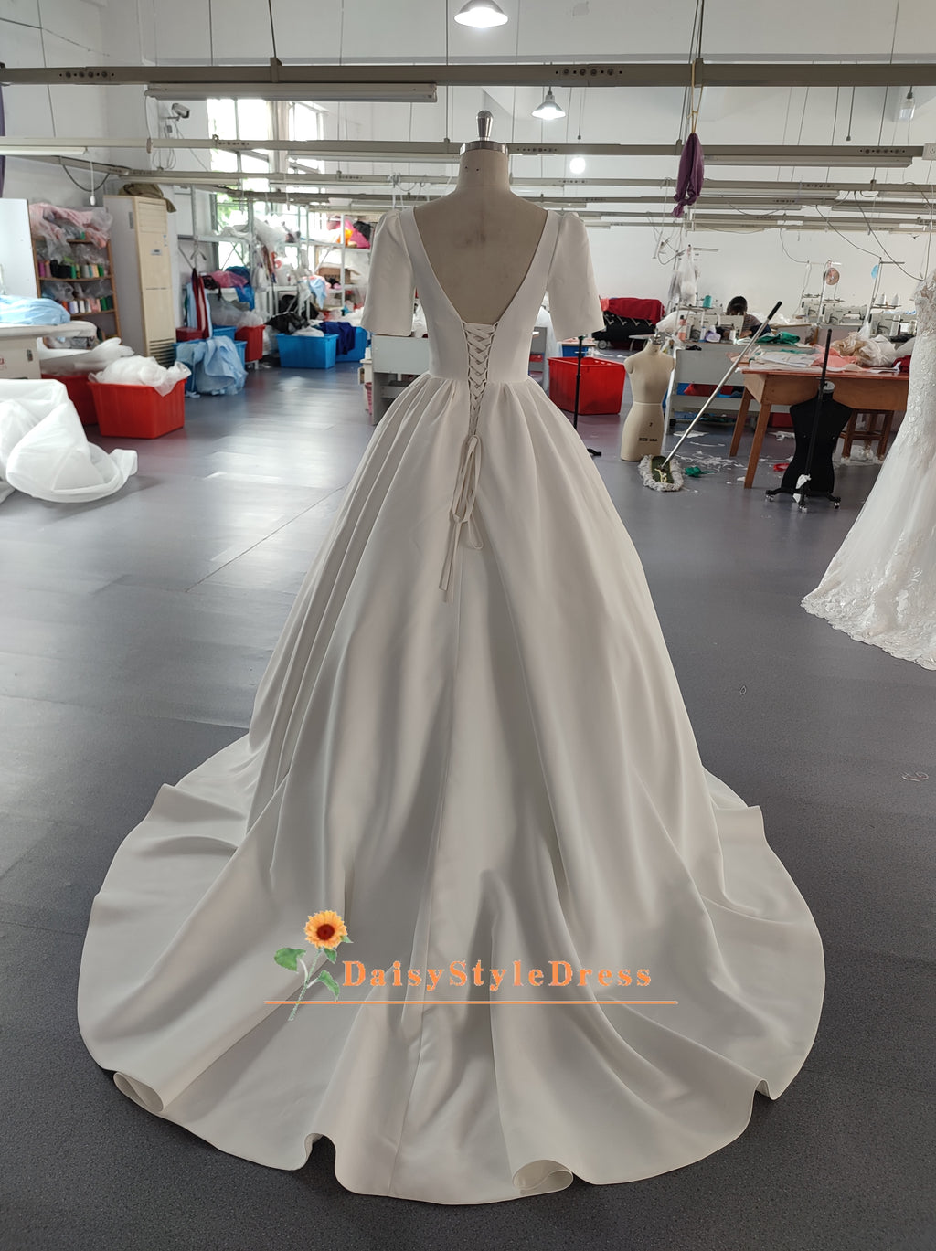 Half Sleeve Minimalist Wedding Gown