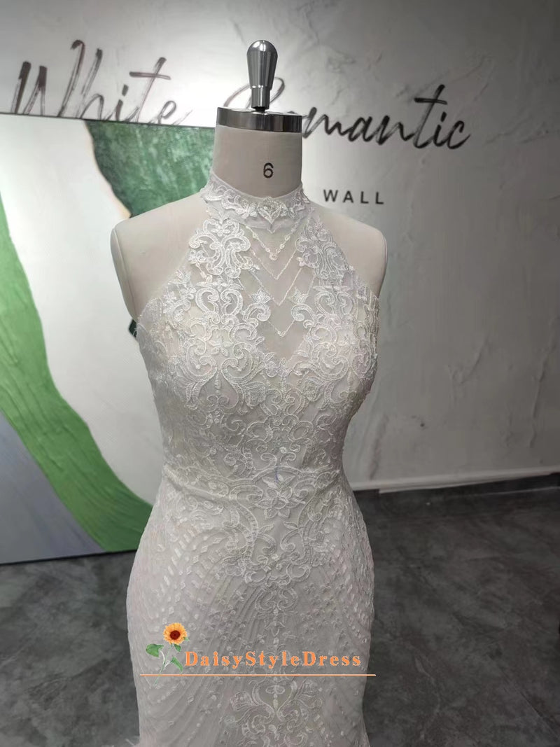 Halter Neckline Lace Wedding Gown