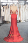 Half Sleeve Handmade Sparkle Beads Red Party Dress