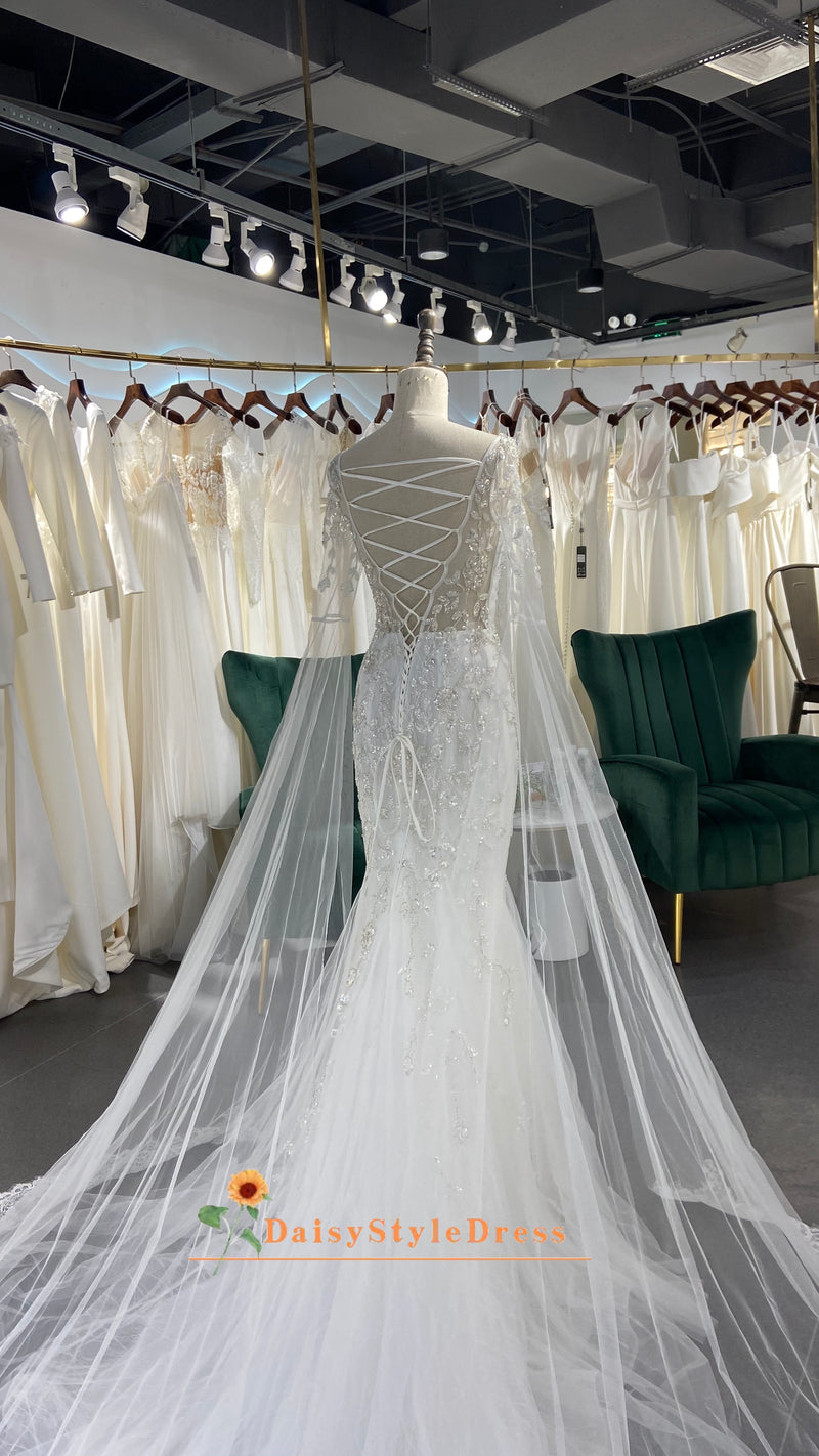 Criss Cross Back Fit and Flare Ivory Wedding Dress