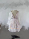 Knee length long sleeve wedding dress