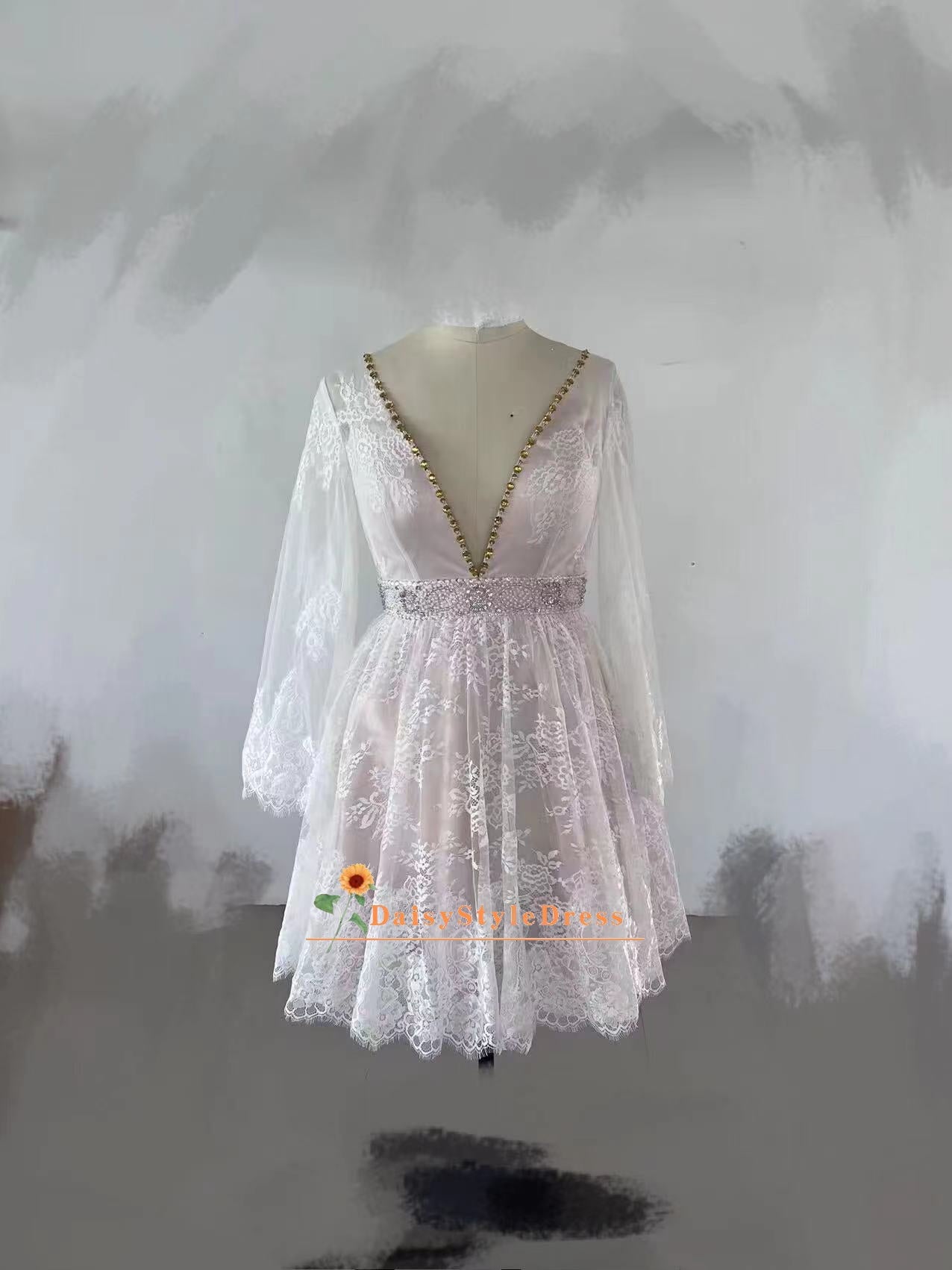 Sexy Long Sleeve Boho Short Wedding Dress daisystyledress Sexy Long Sleeve Boho Short Wedding Dress daisystyledress