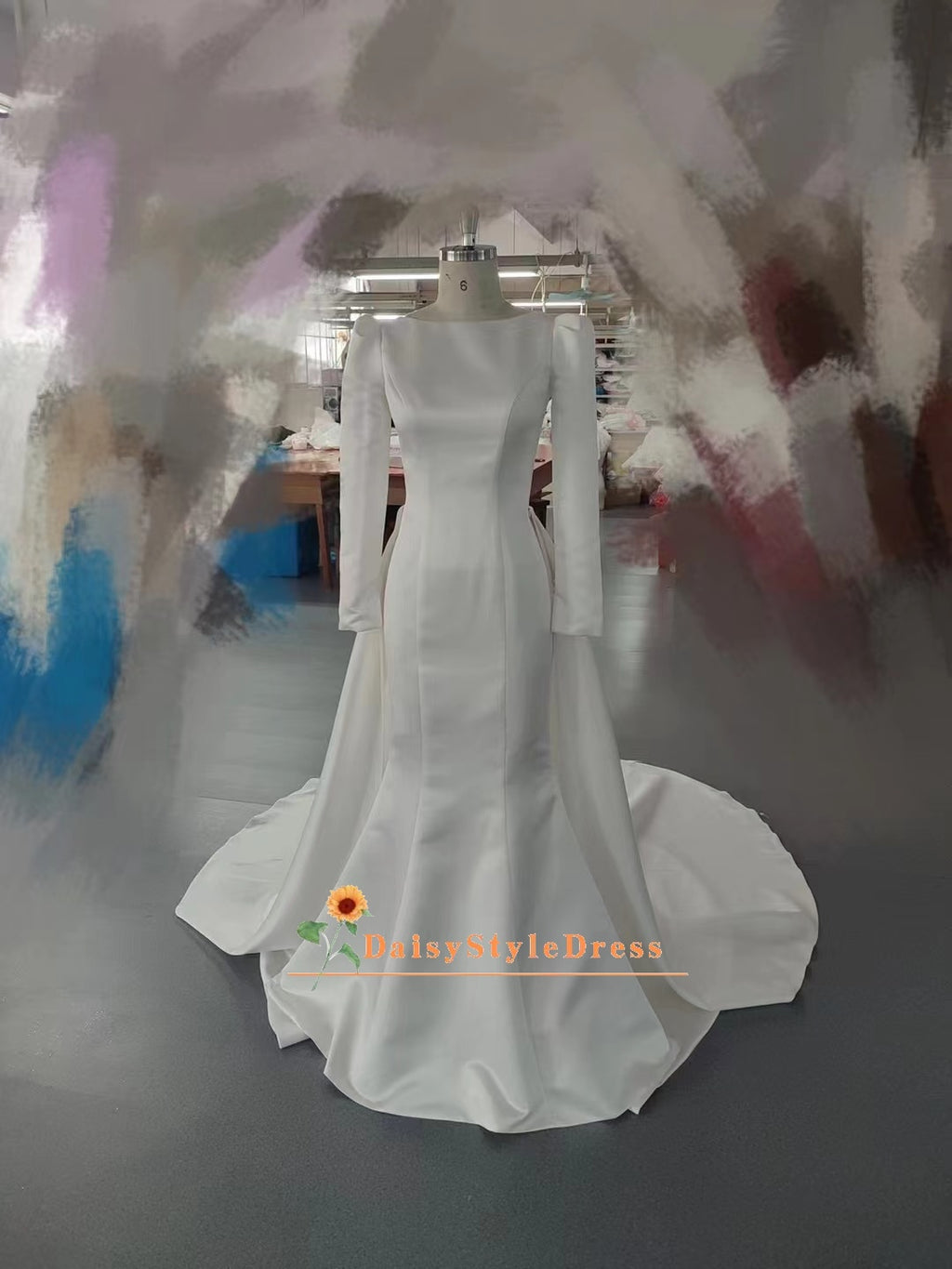 Long Sleeve Minimalist Wedding Gown