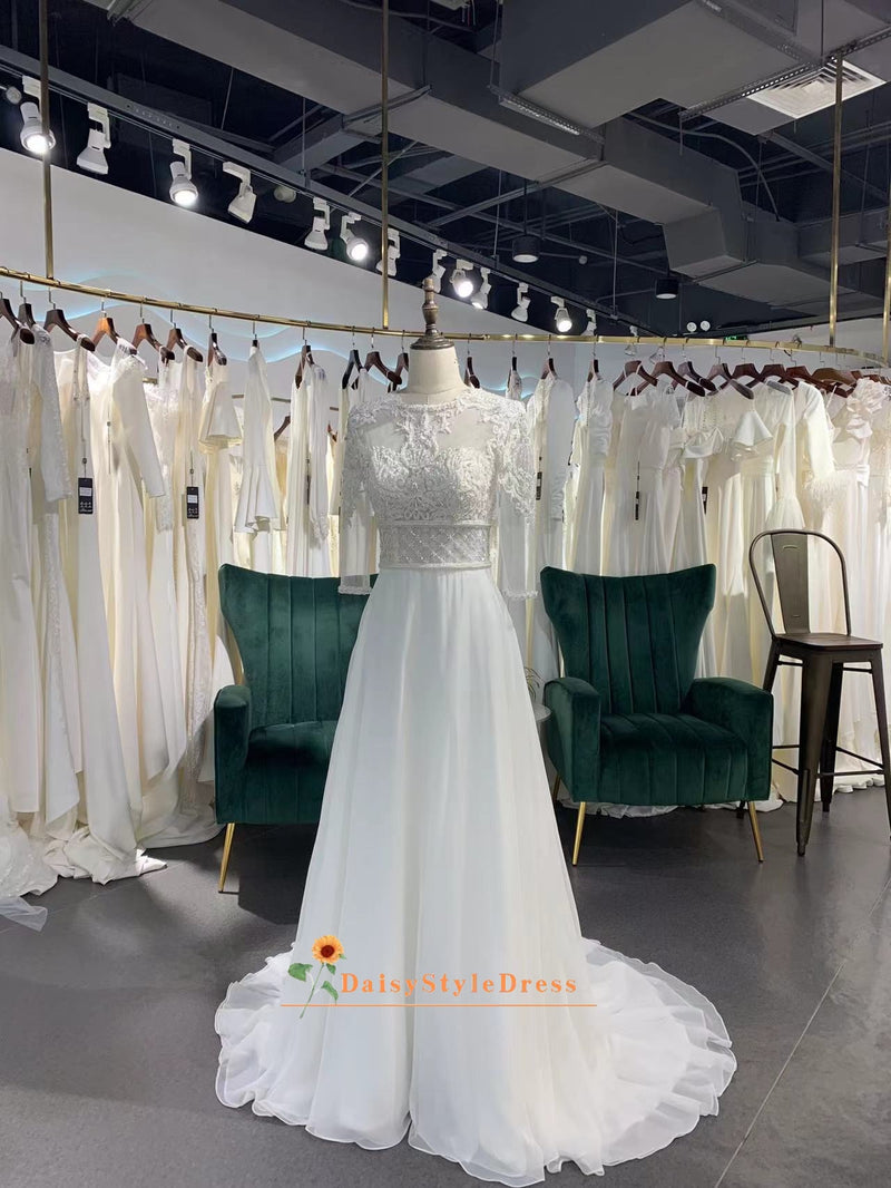 Long Sleeve Sheer Informal Wedding Dress
