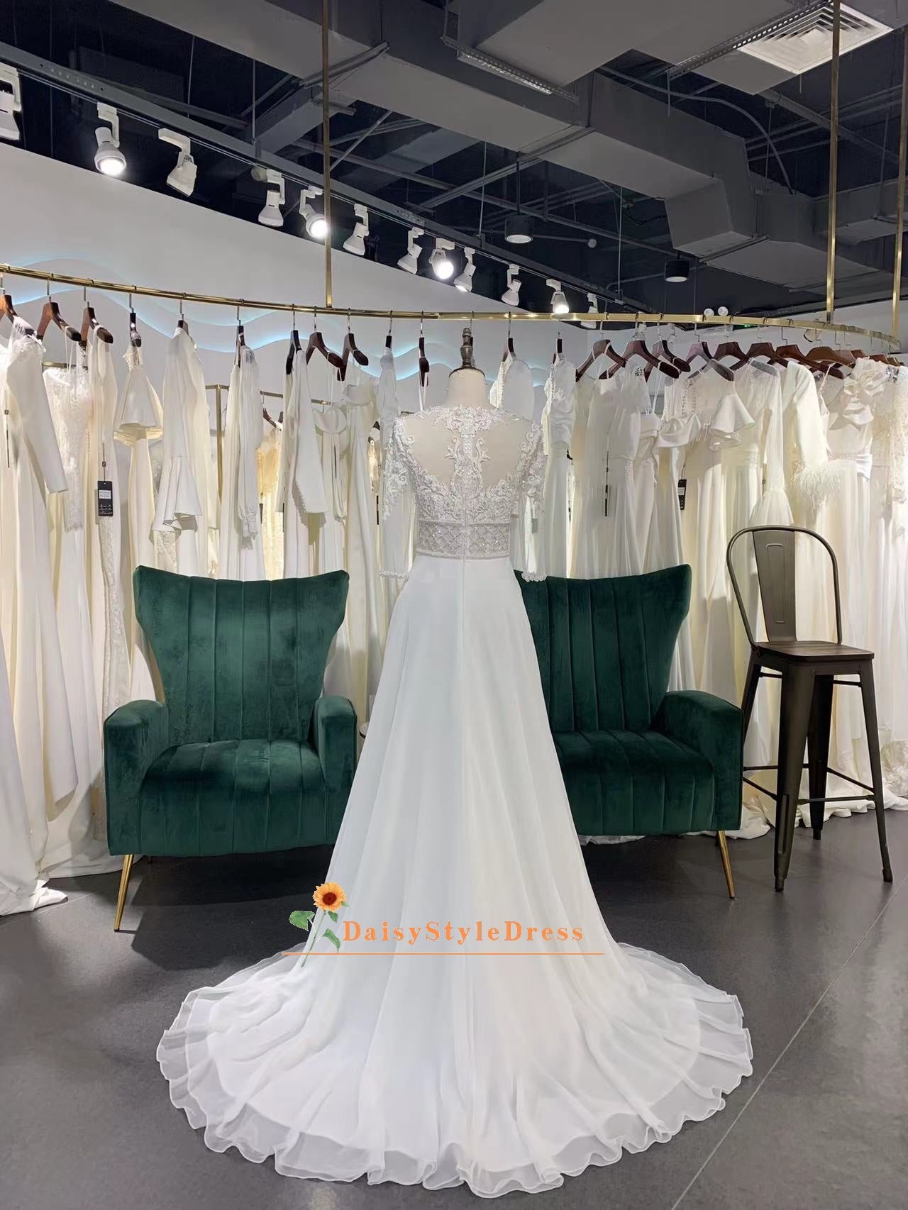 Long Sleeve Sheer Informal Wedding Dress – daisystyledress