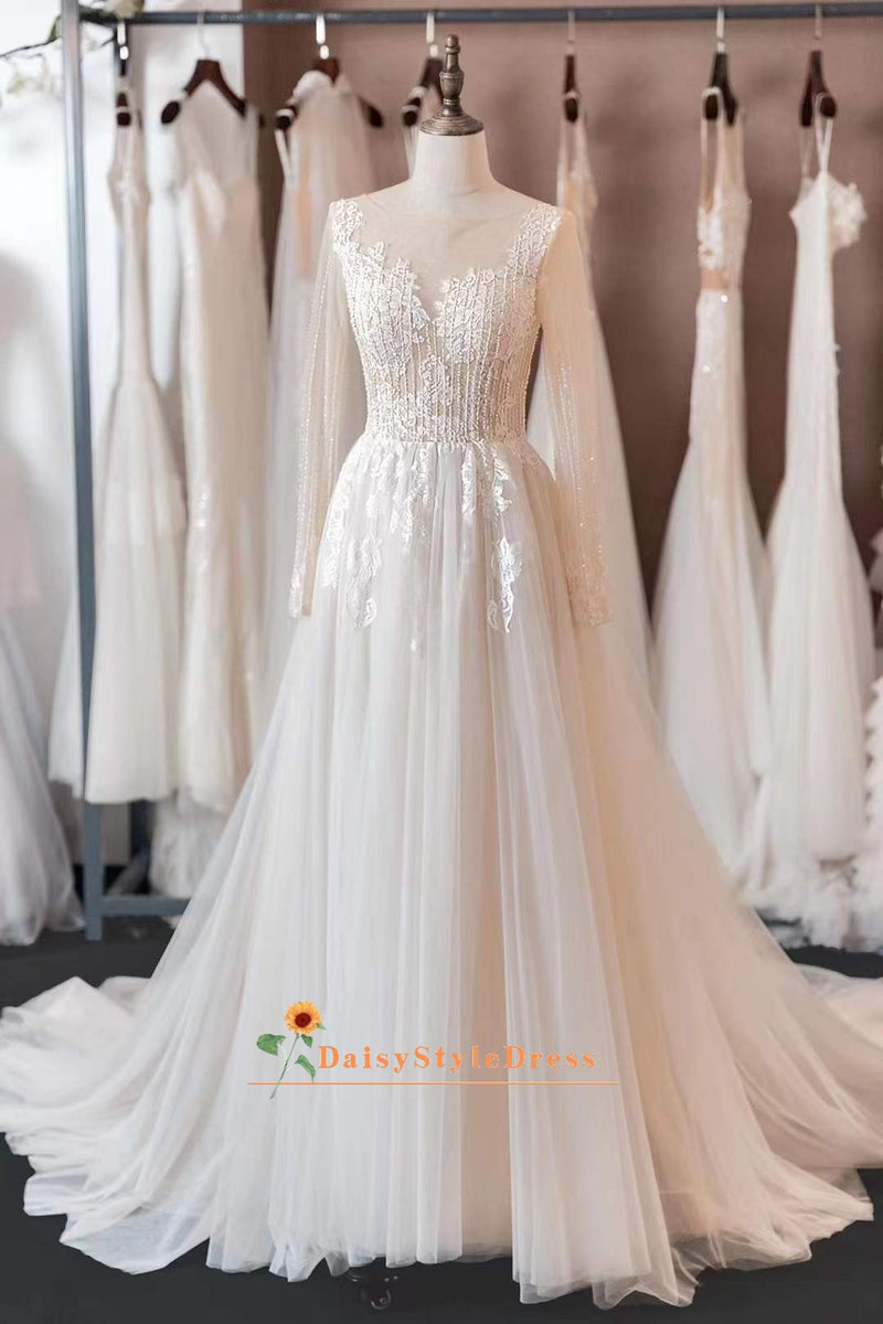 Long Sleeve Sheer Wedding Dress