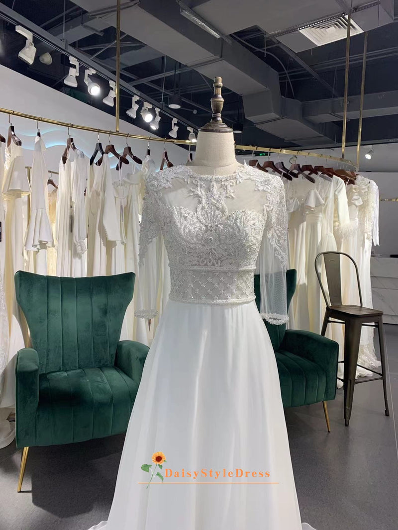 Long Sleeve Sheer Real Wedding Gown