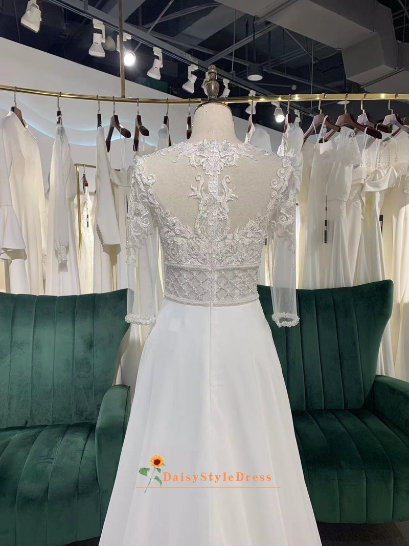 Long Sleeve Sheer Summer Wedding Gown