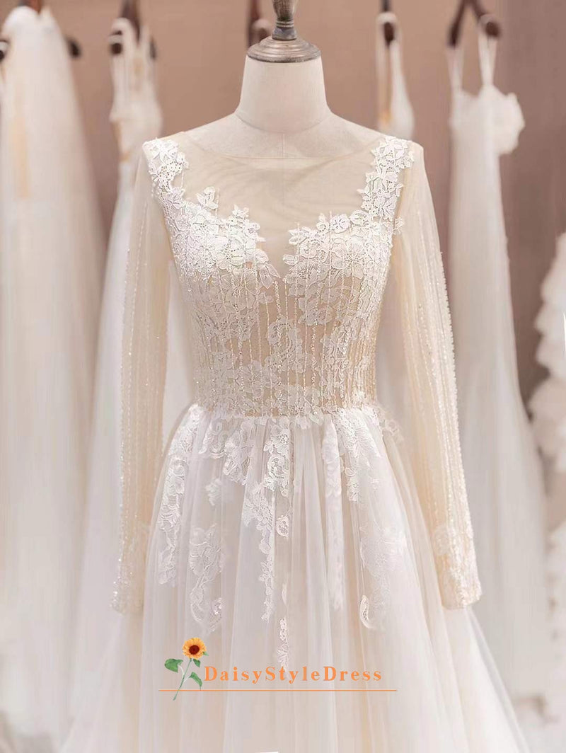 Long Sleeve Sheer Wedding Dress