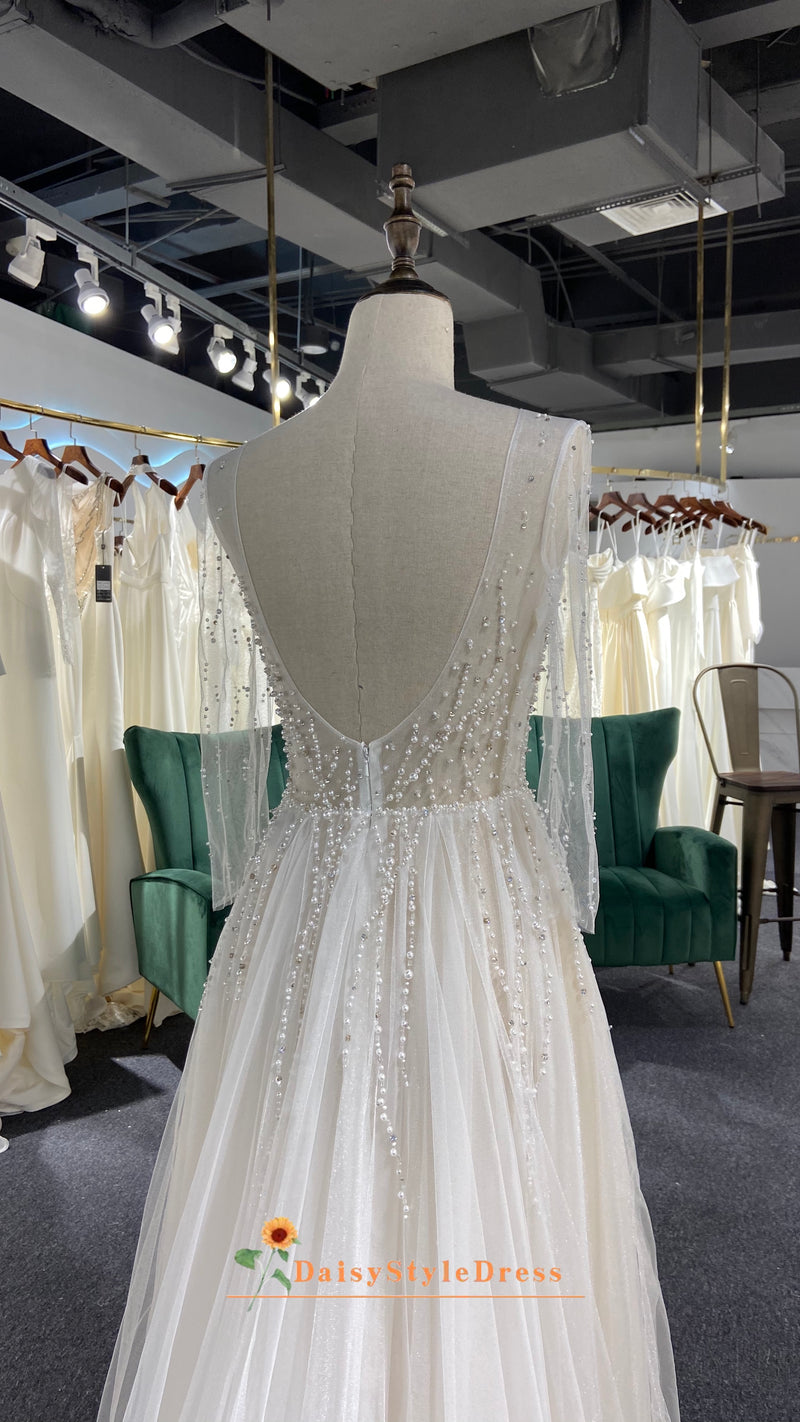 Low Back Pearl Wedding Dress