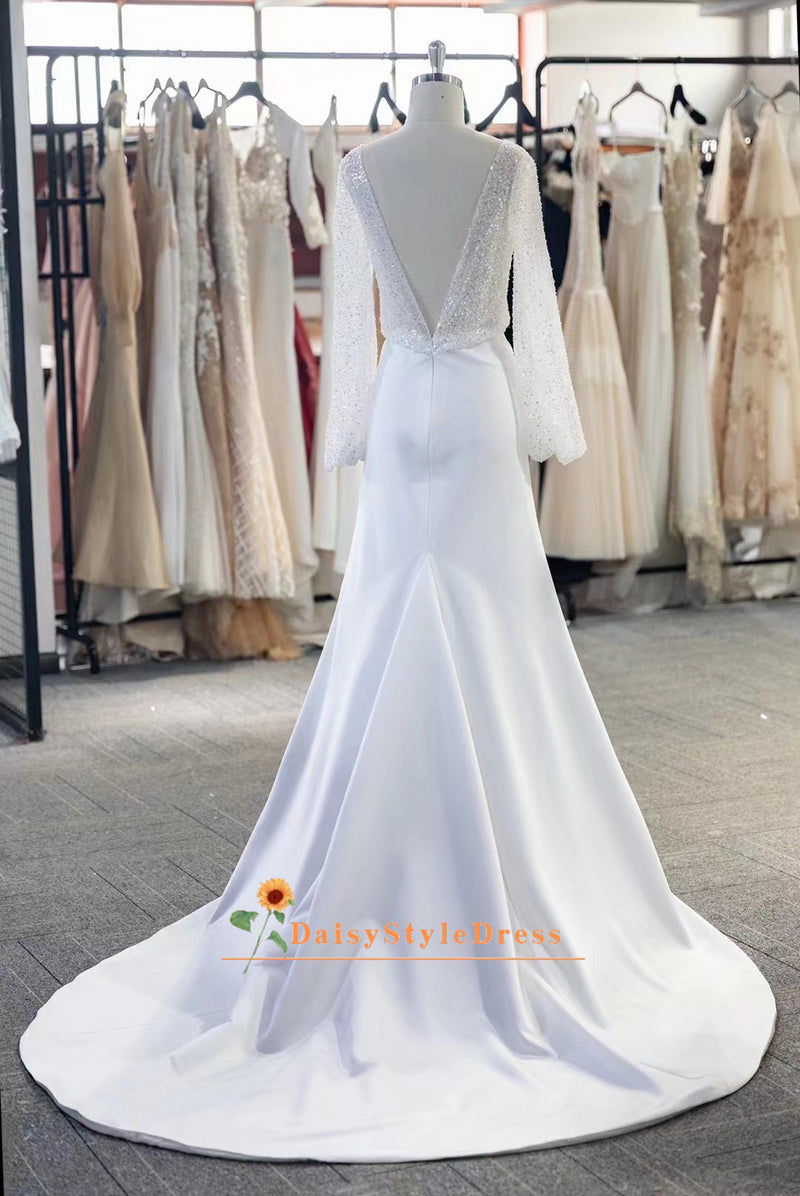 Low Back Sequins Wedding Dress