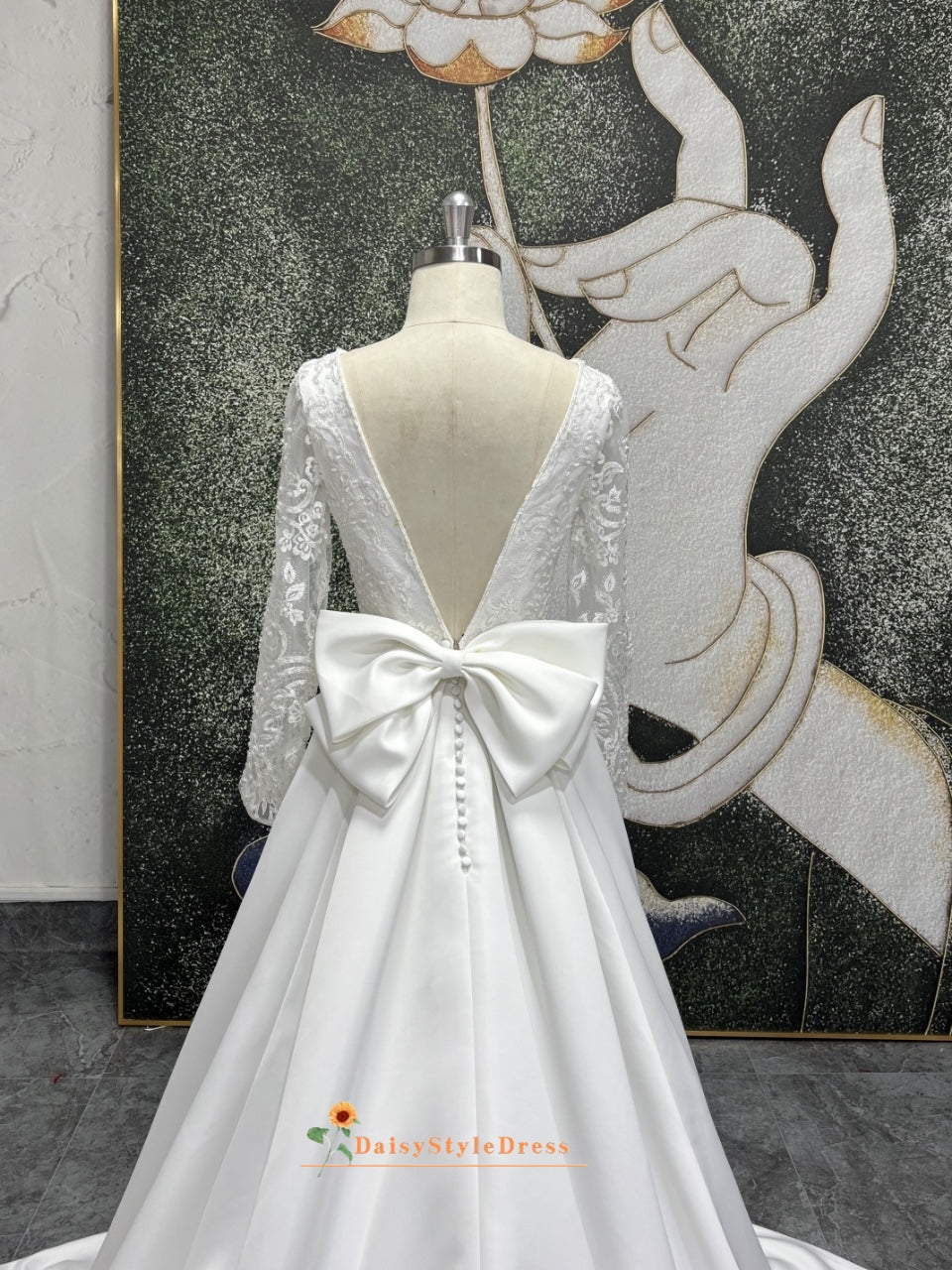 bow back lace wedding dress Bow Wedding Dress | Tie Back Bridal Gowns