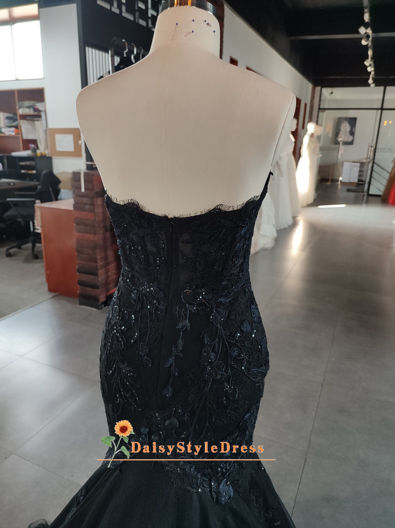 Mermaid Black Backless Wedding Dress