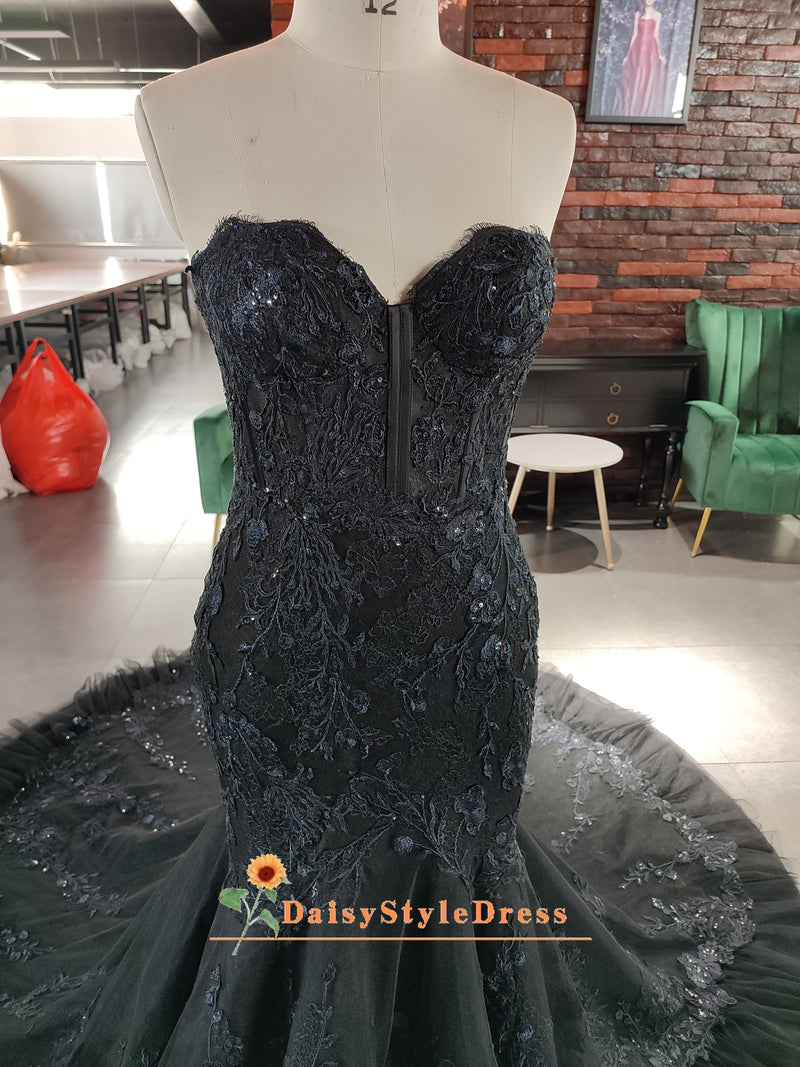 Mermaid Black Strapless Wedding Dress