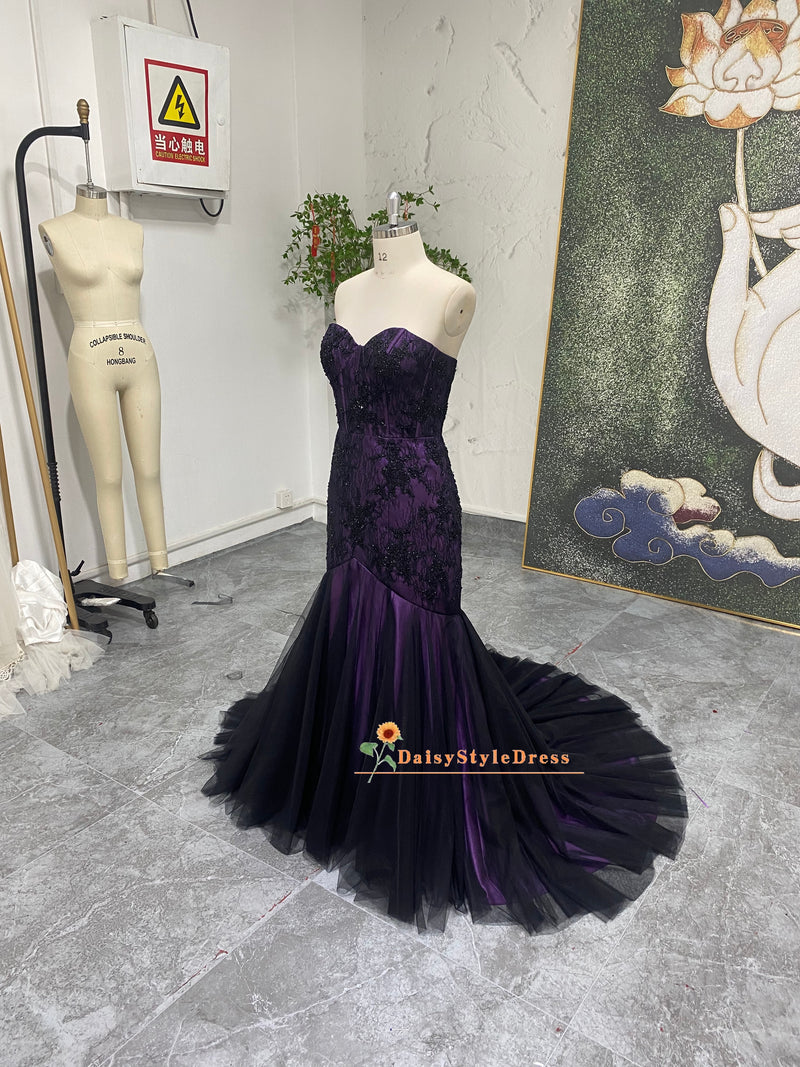 Mermaid Black and Purple Wedding Dress